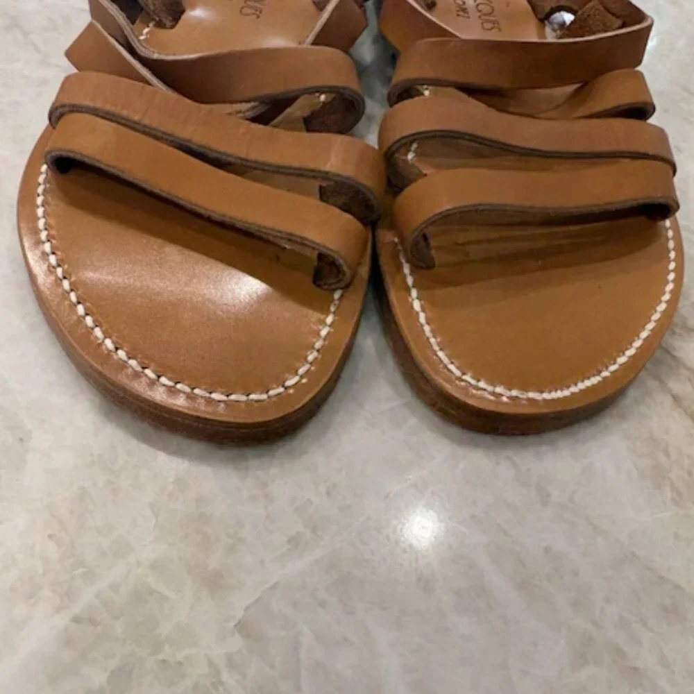 K.Jacques Brown Leather Strappy Flat Sandals